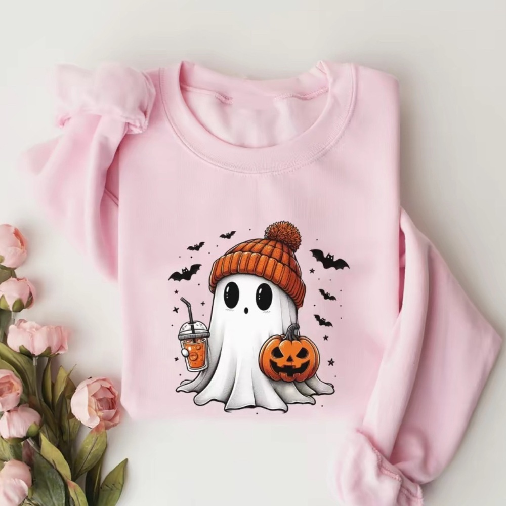 Spookey Season Ghost with Pumpkin Spice  Latte Crewneck Sweater